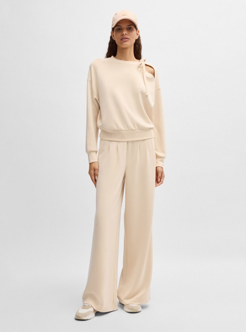 BOSS Tie Neck Sweatshirt C_Eslita - Light Beige