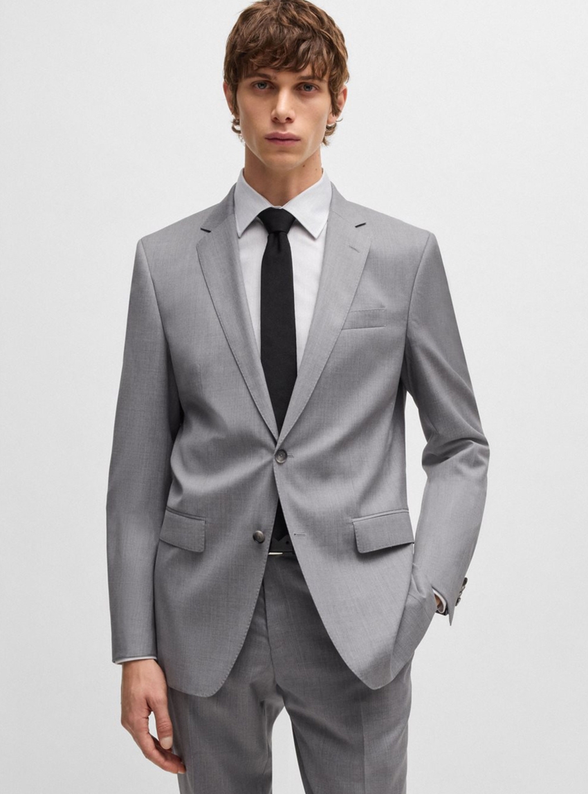 BOSS Slim-Fit Suit In Performance Virgin-Wool Serge H-Huge-2Pcs-224 - Grey