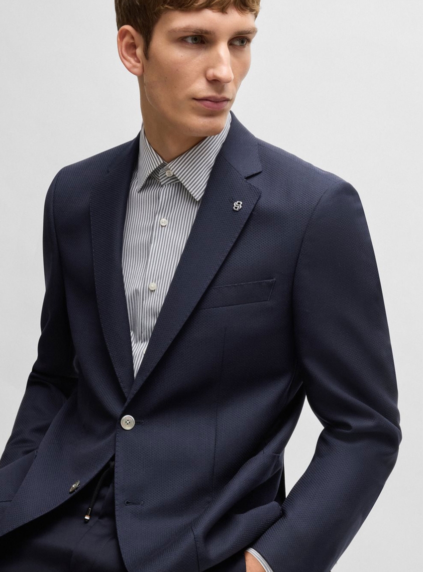 BOSS Regular Fit Micro Pattern Blazer H-Janson-233 - Dark Blue
