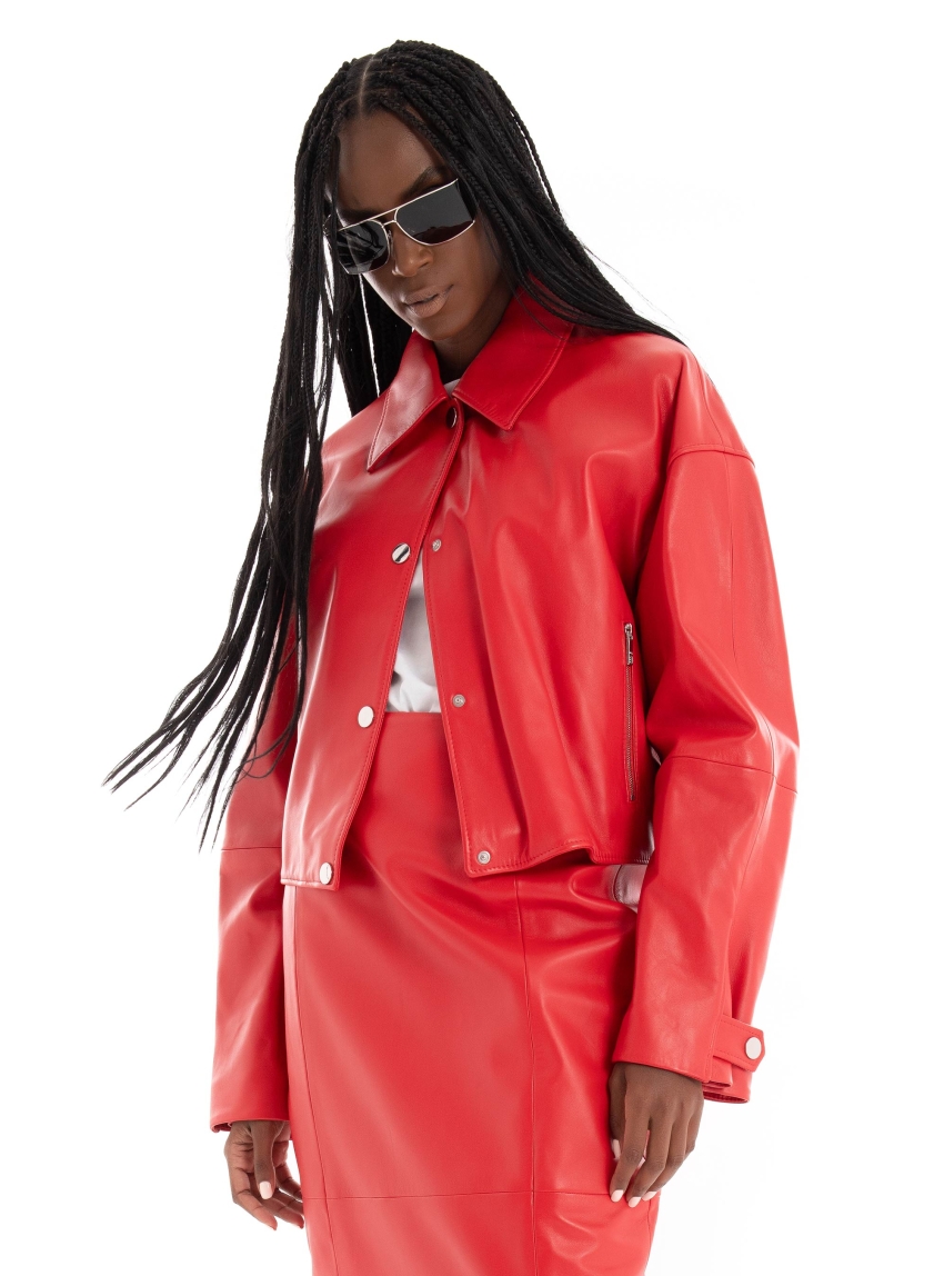 BOSS Leather Jacket With Covered Press Studs Sassina - Red