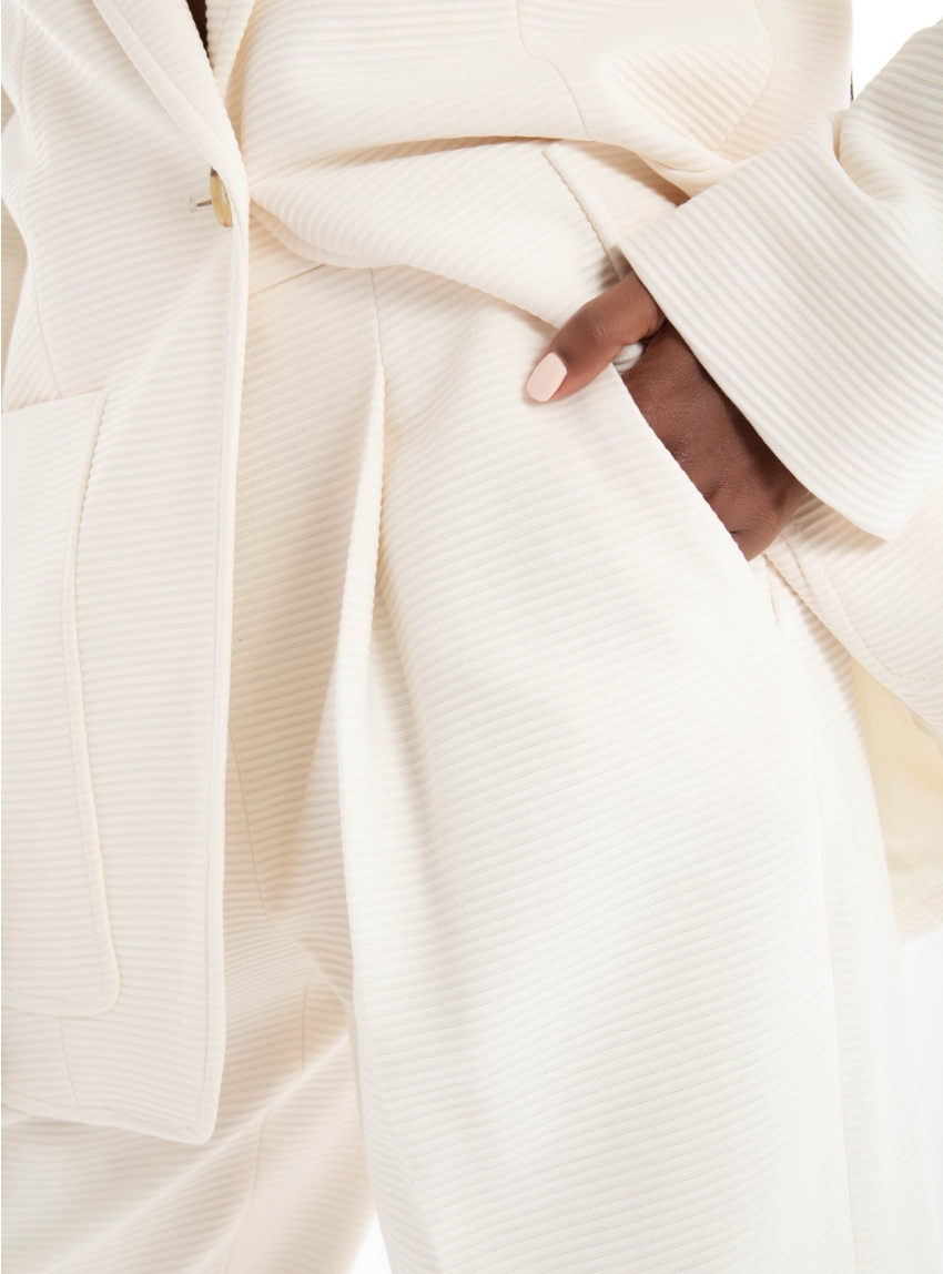 BOSS Regular Fit High Waisted Trousers Takerana - Off White