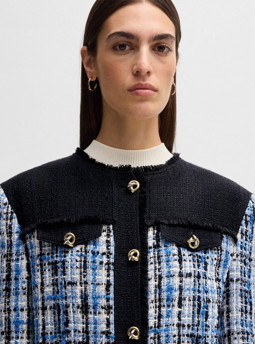 BOSS Tweed Jacket With Contrast Panels And Knot Buttons Josola - Blue