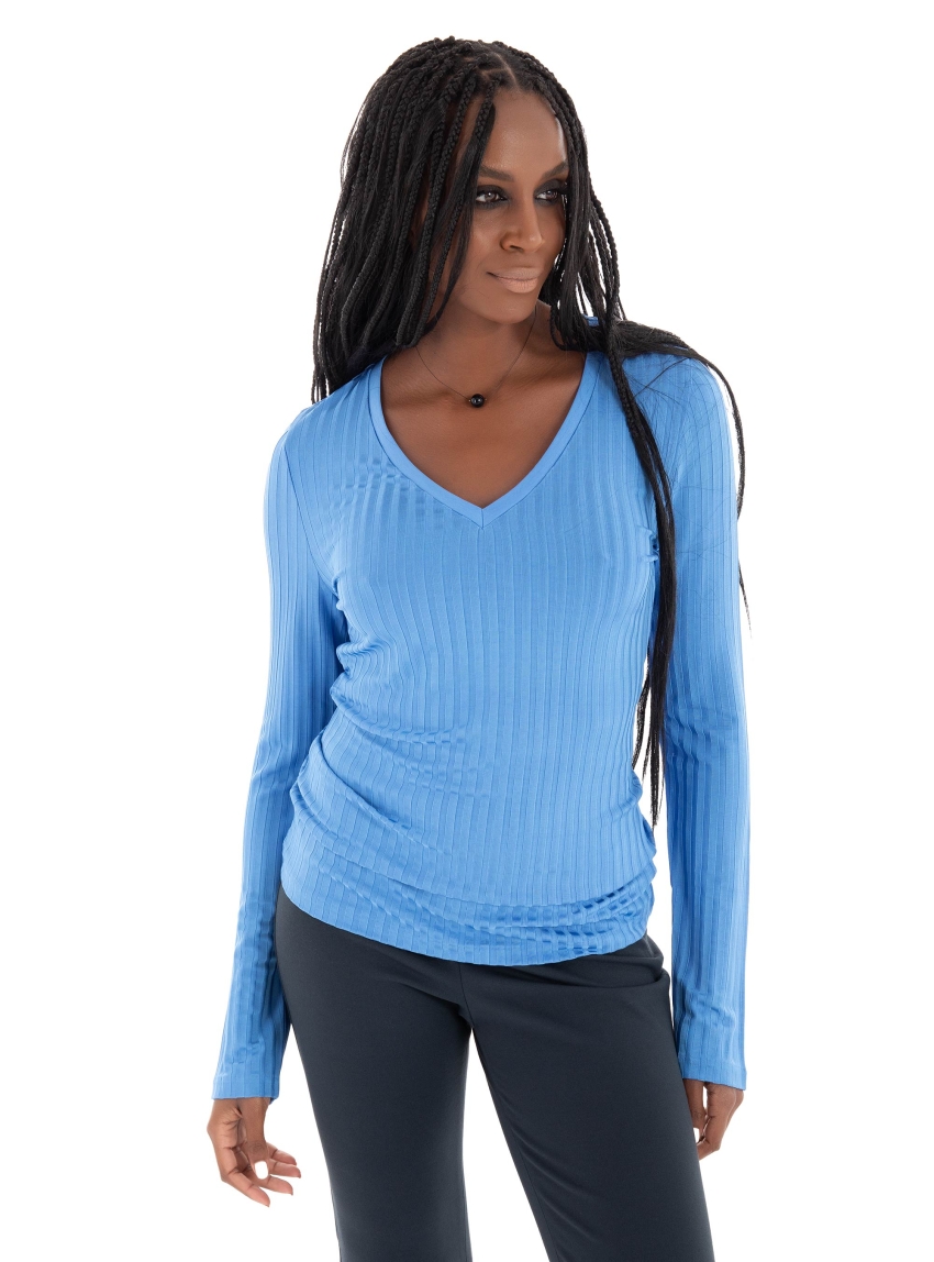 BOSS Long-Sleeved V-Neck Top Ellerson - Sky Blue