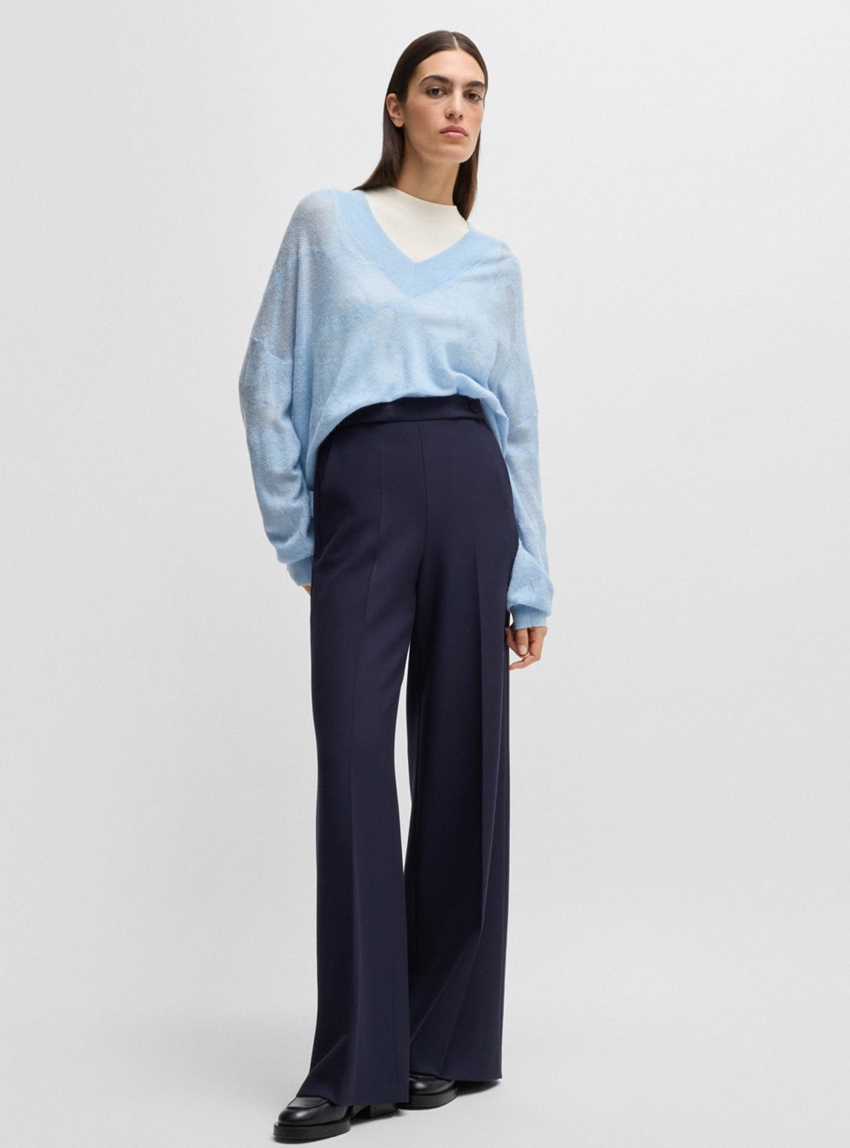 BOSS Wide-Leg Trousers With Button Waistband Tupita - Dark Blue