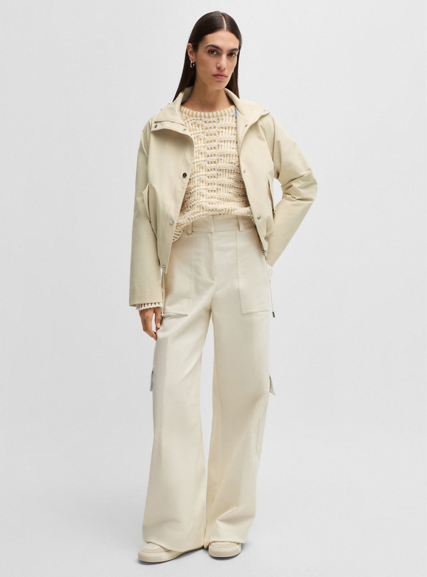 BOSS Hooded Parka Jacket In Water-Repellent Fabric Carbora2 - Light Beige