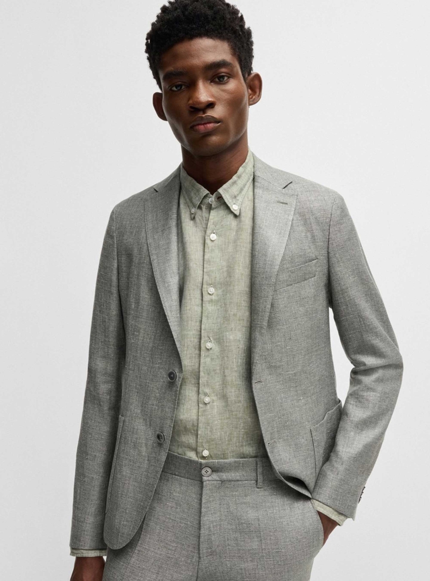 BOSS Regular-Fit Button-Down Linen Shirt C-LIAM-S-BD-C1-243 - Olive 