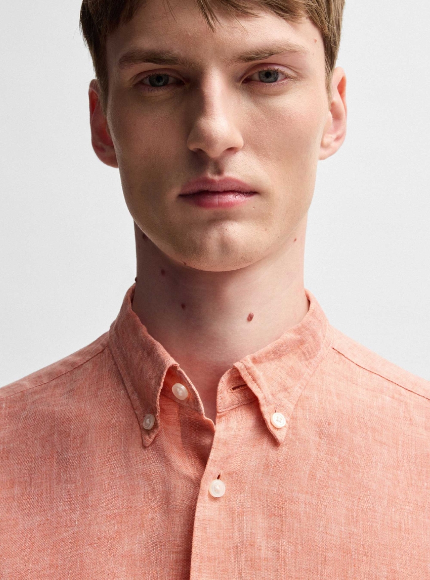 BOSS Regular-Fit Button-Down Linen Shirt C-LIAM-S-BD-C1-243 - Coral