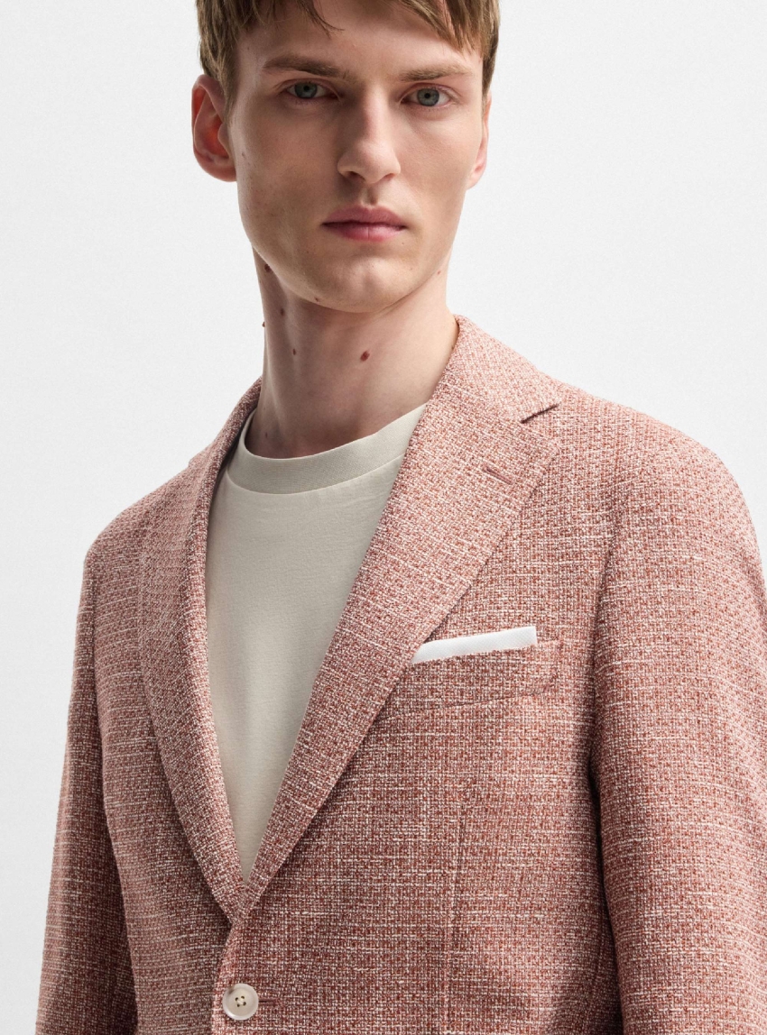 BOSS Slim-Fit Micro-Patterned Blazer C-Hanry-252 - Coral