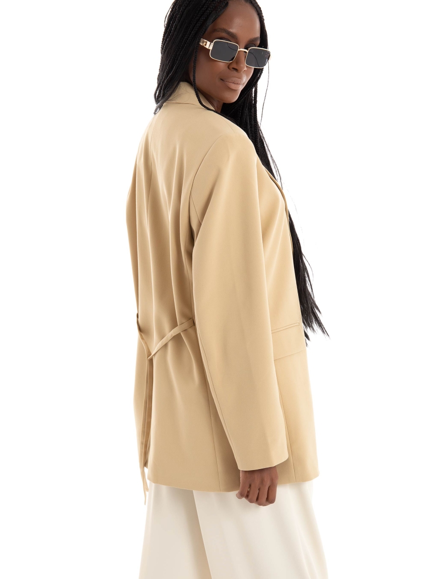Calvin Klein Soft Twill Tie Back Blazer - Beige