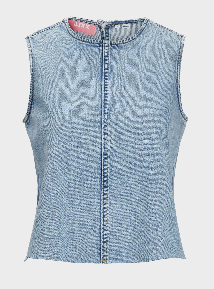 JJXX Maggie Cut Off Denim Top - Light Aged Denim
