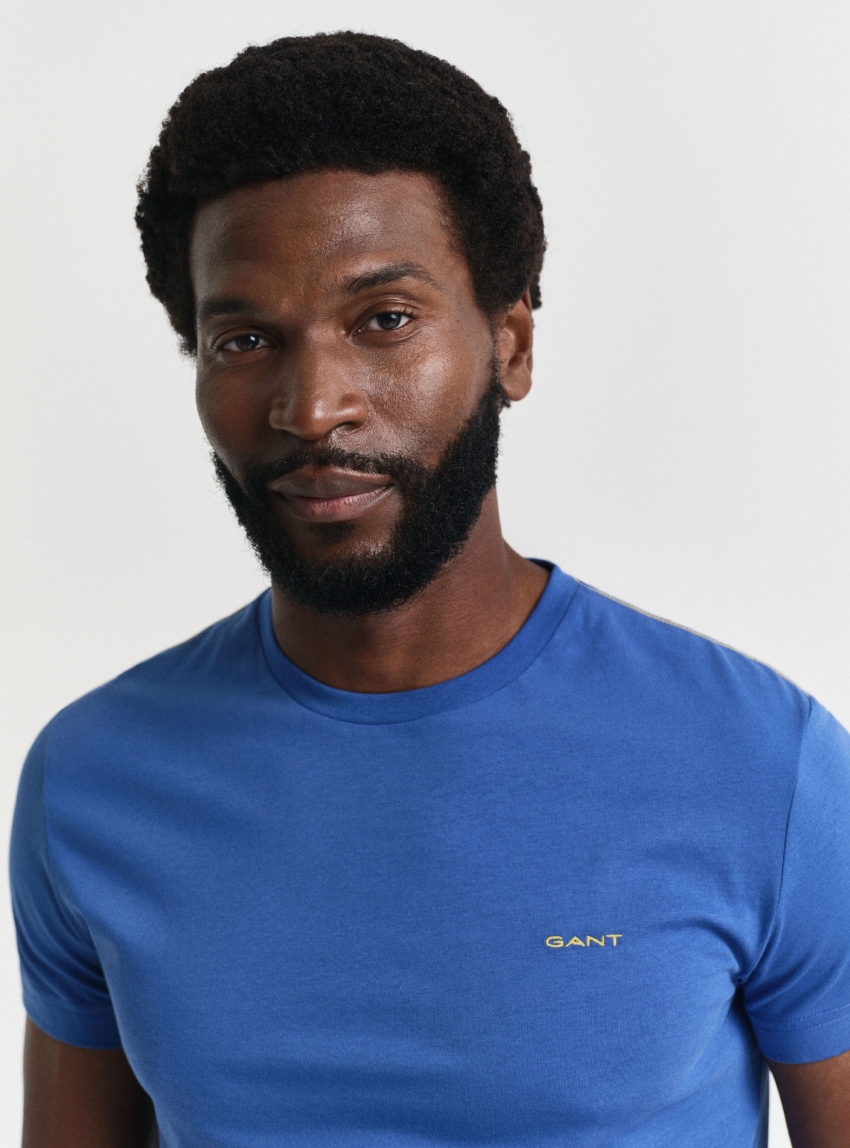 Gant Slim Fit Contrast Logo T-Shirt - Sky Blue
