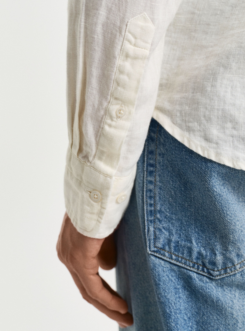 Gant Regular Fit Garment-Dyed Linen Shirt - Cream