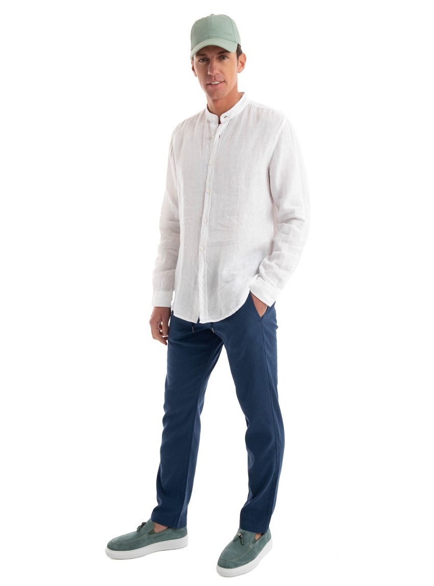 BOSS Regular Fit Stand Collar Linen Shirt Race_1_M - White