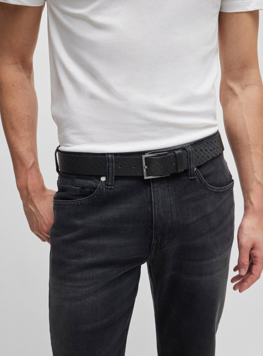 BOSS Italian-Leather Belt Barn-Bmono_Sz35 - Black