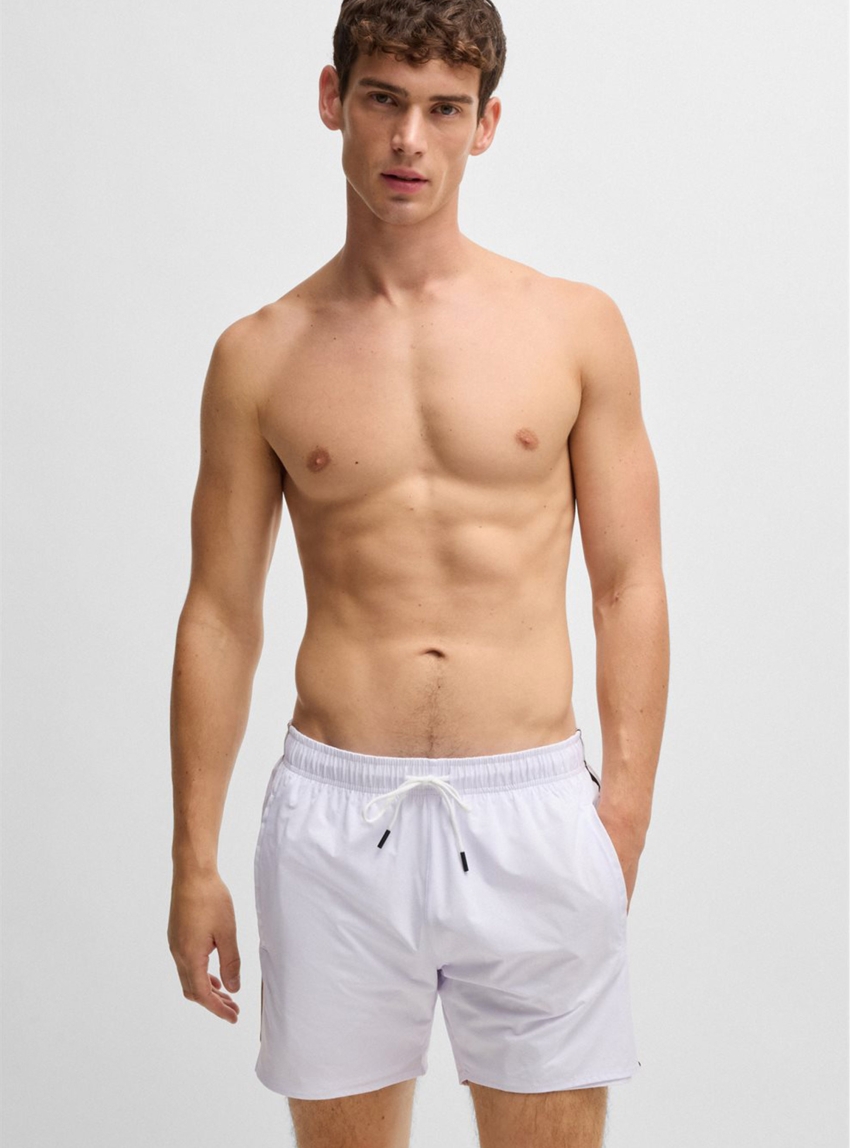BOSS Swim Shorts With Signature Stripe And Logo Iconic - White
