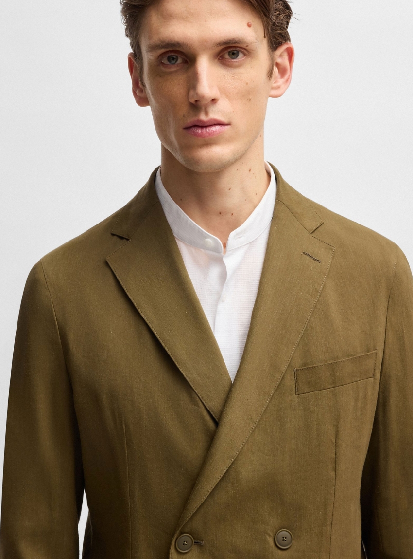 BOSS Double Breasted Slim Fit Blazer P-Hanry-DB-WG-252 - Dark Olive Green