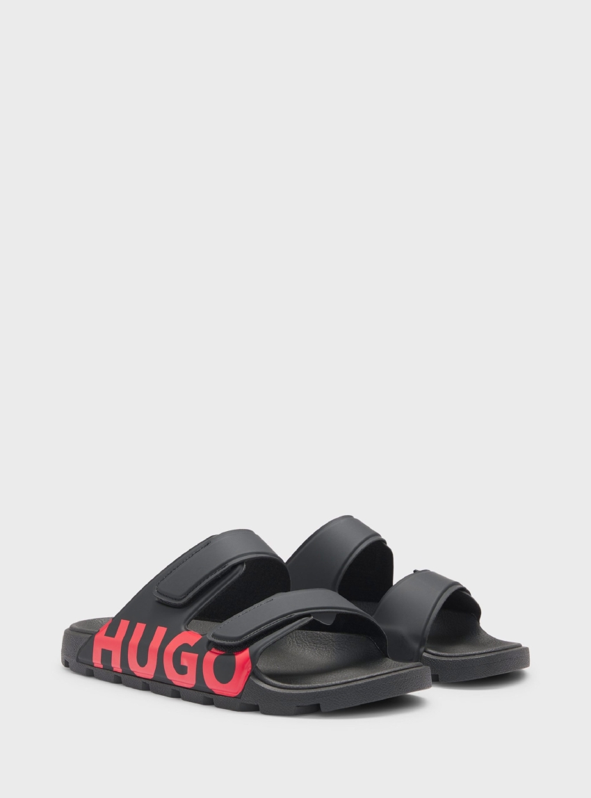 HUGO Logo Sandals With Double Touch-Closure Straps Evander_Sand_lg - Black