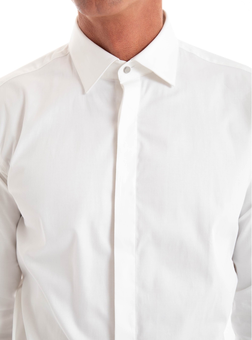 HUGO Modern-Fit Shirt In Stretch-Cotton Satin Valenti - White