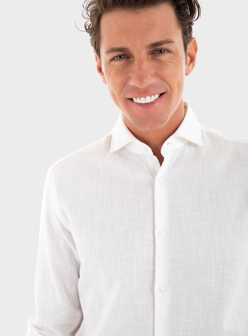 HUGO Slim Fit Linen Blend Shirt Kason - White