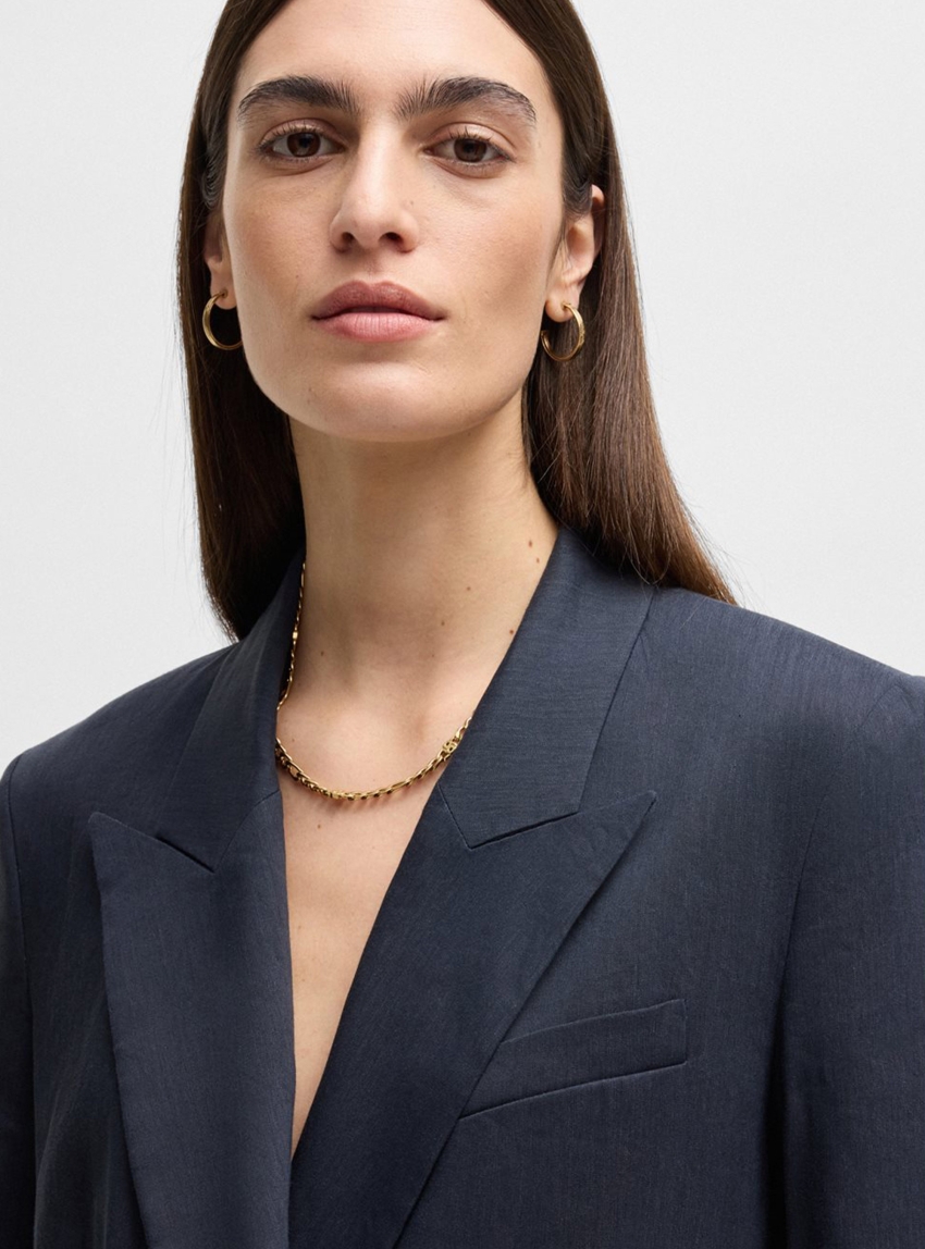 BOSS Regular Fit Linen Blend Blazer Jaleto8 - Dark Blue