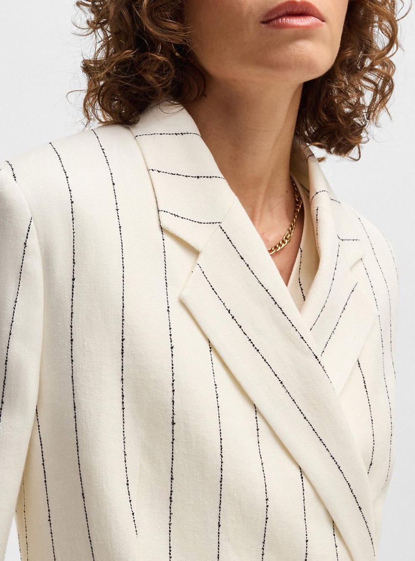 BOSS Relaxed-Fit Suit Jacket In Striped Linen-Blend Bouclé Janka-DB1 - Ecru