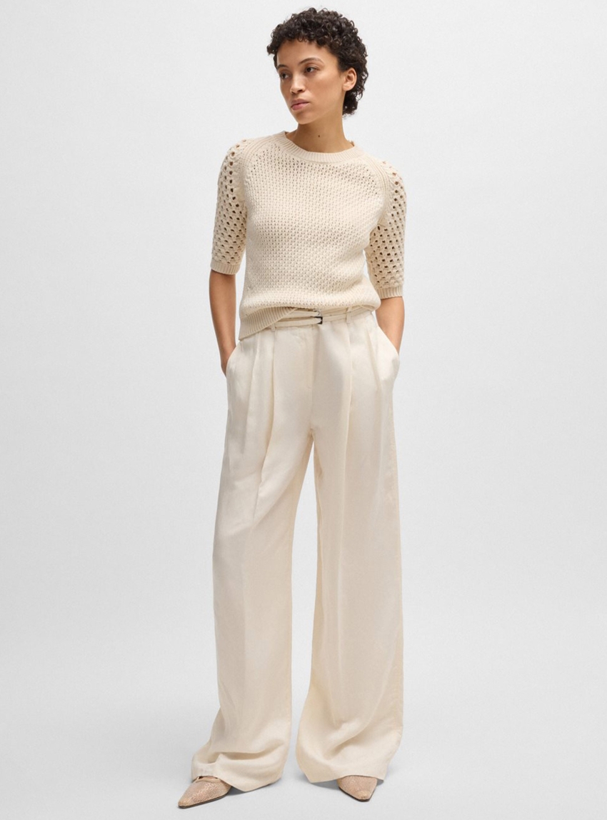BOSS Relaxed Fit Trousers Taualy-W - Off White