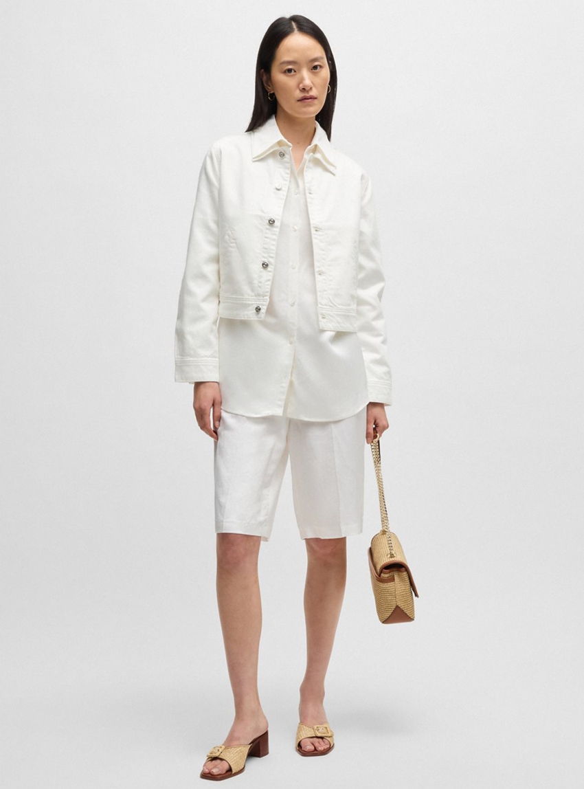 BOSS Relaxed Fit Linen Blend Shorts Telini - White
