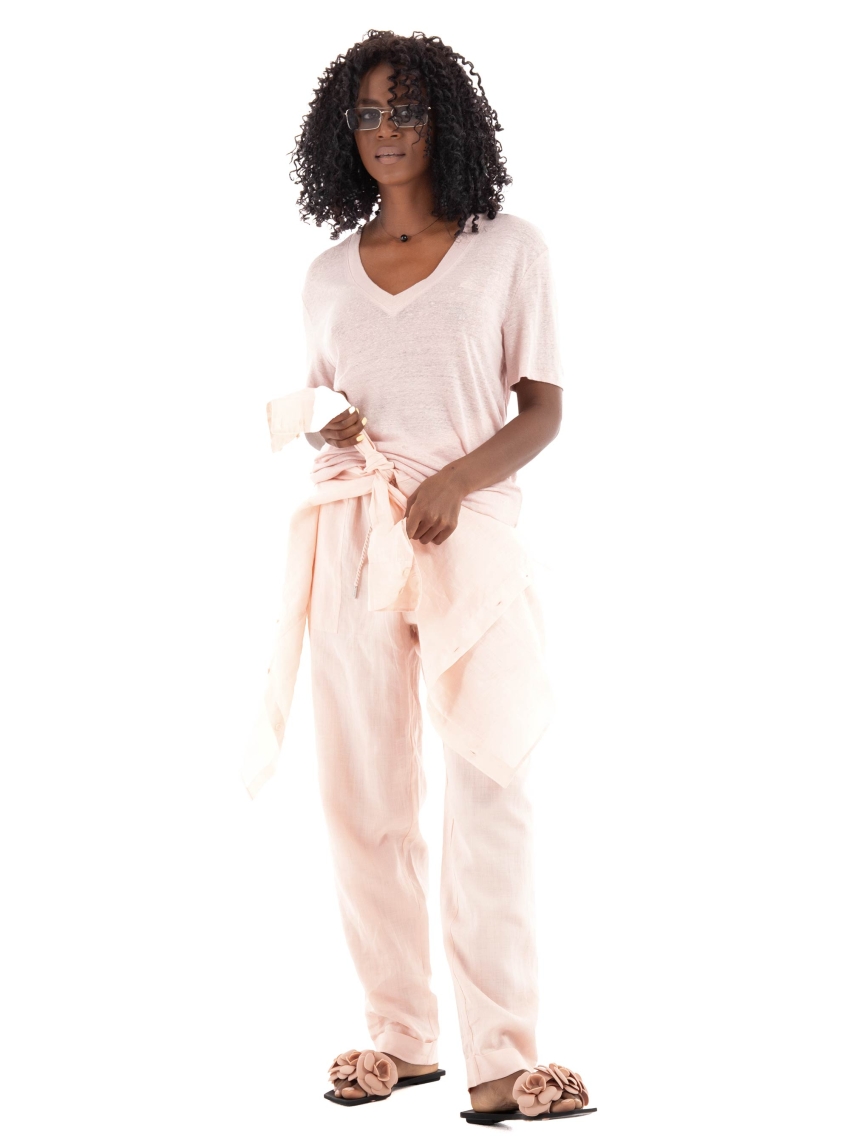 BOSS Regular Fit Ramie Trousers C_Tanjet - Pale Pink