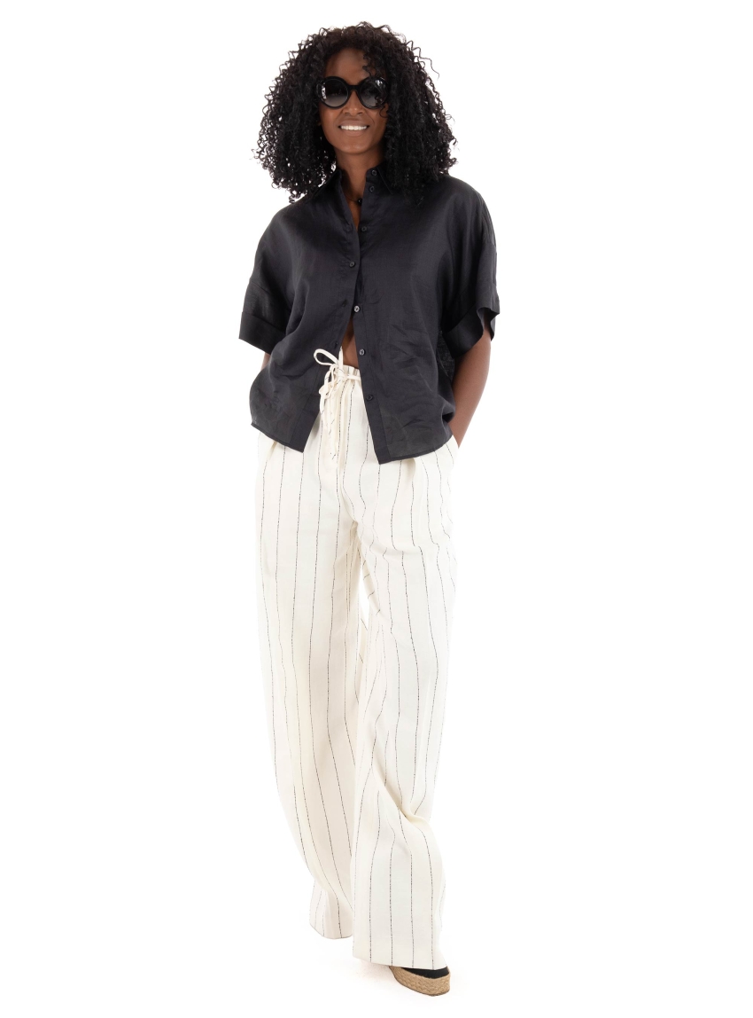 BOSS Loose-Fit Suit Trousers In Striped Linen-Blend Bouclé Tiana5 - Ecru