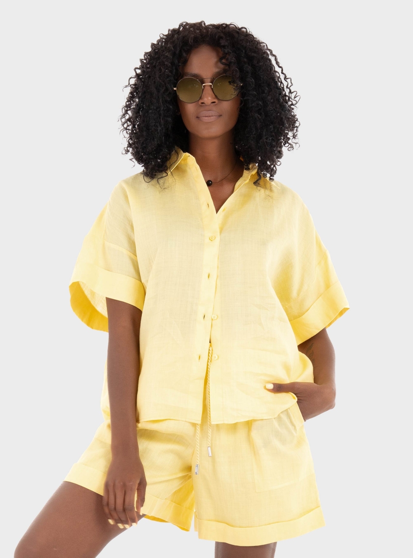 BOSS Regular Fit Ramie Shorts C_Tanjina - Yellow