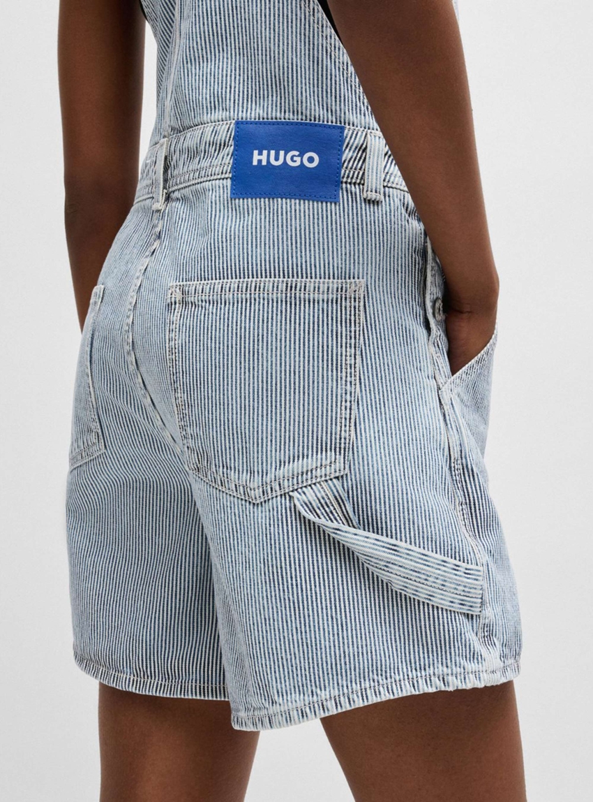 HUGO Short Dungarees In Striped Blue Denim Gaisha_B - Blue