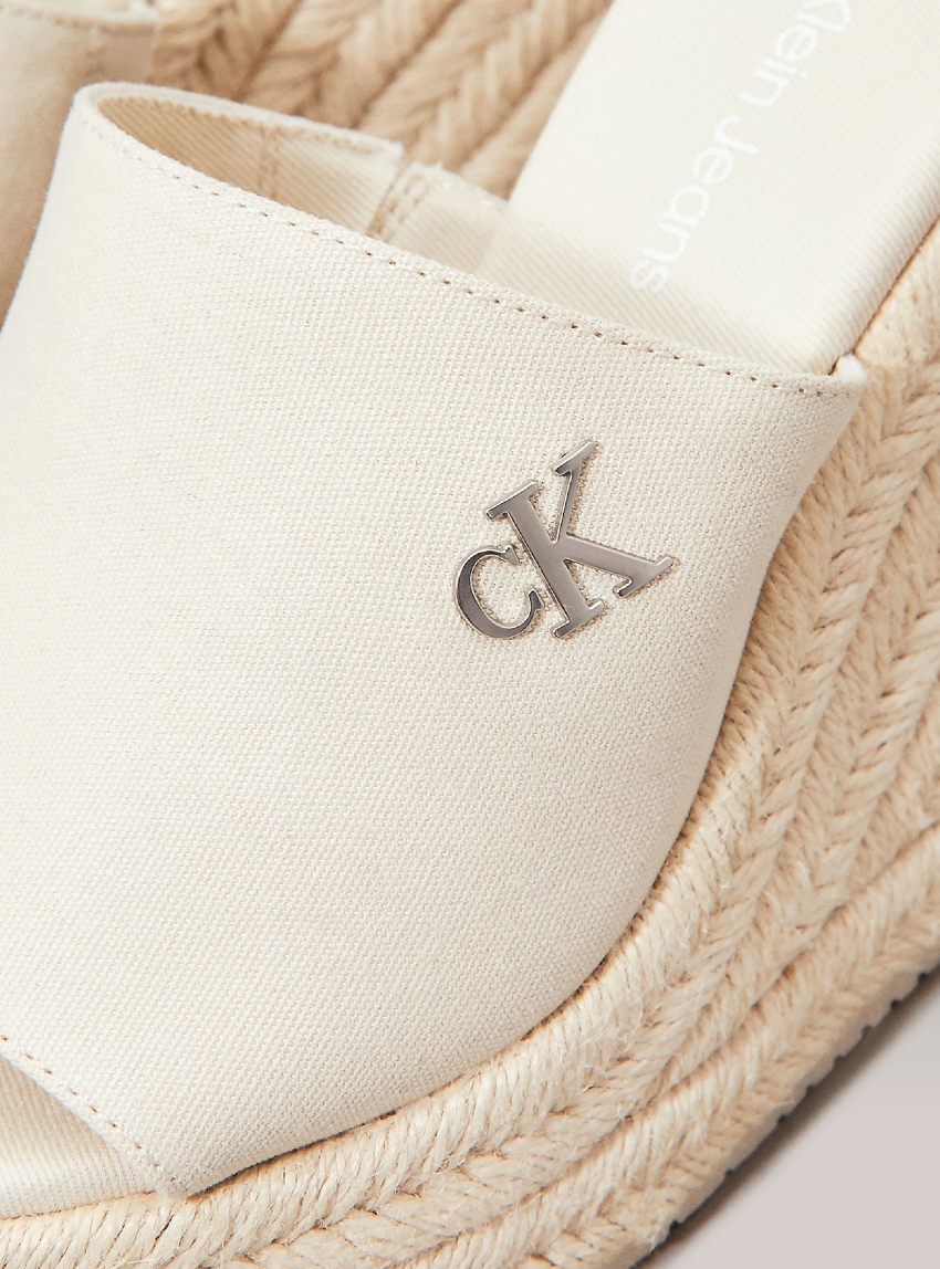 Calvin Klein Platform Espadrille Wedge Sliders - Ecru