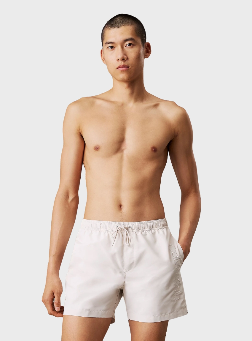 Calvin Klein Medium Drawstring Swim Shorts - Off White