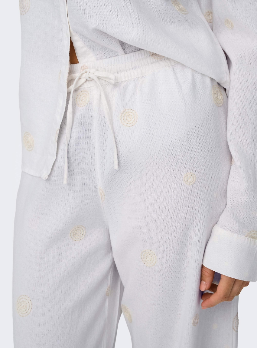 Only Caro Mid Waist Linen Blend Wide Pants - White