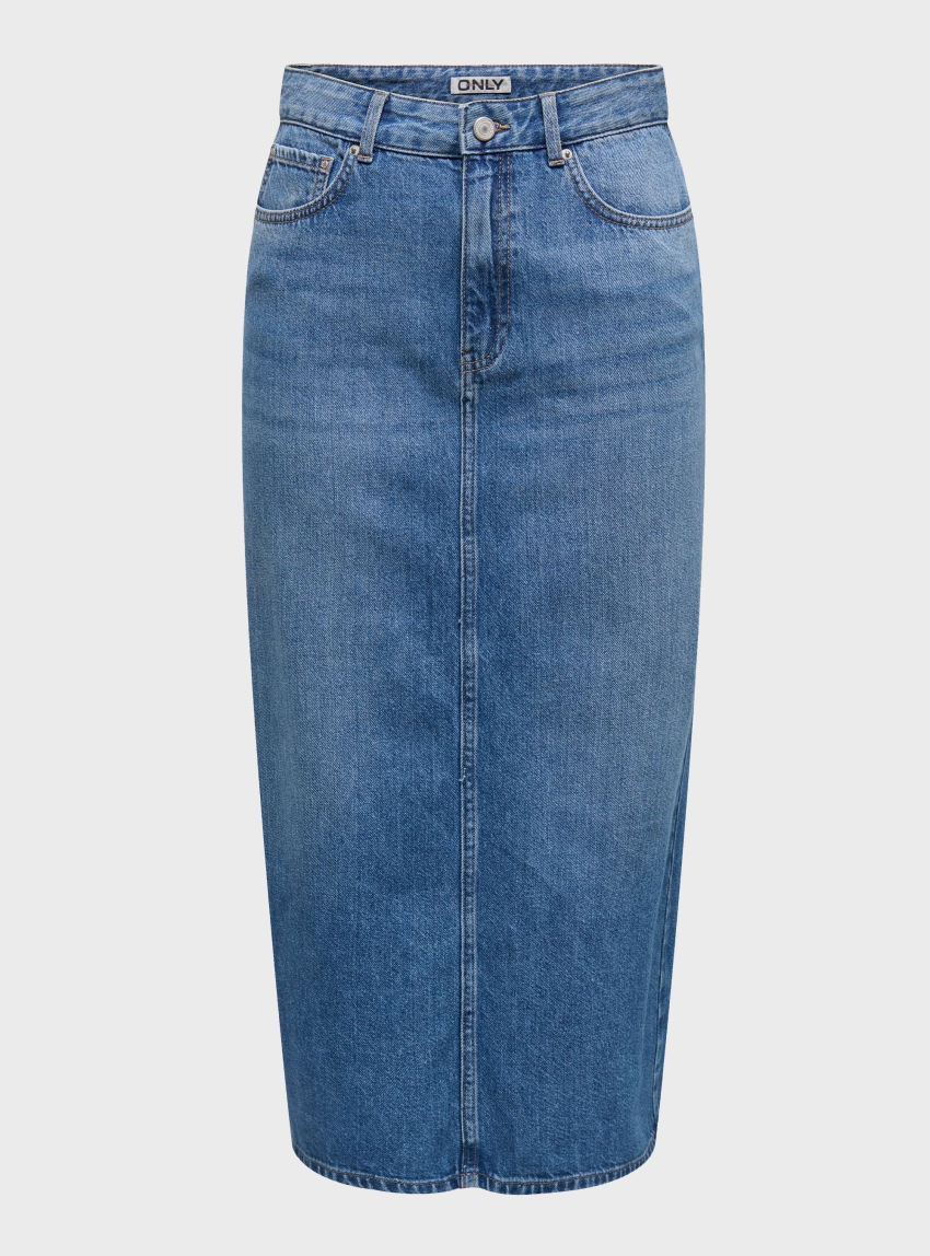 Only Lumi Midi Back Slit Skirt - Medium Aged Denim