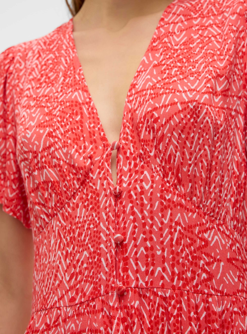 Vero Moda Menny Ss 7/8 Detail Dress - Red
