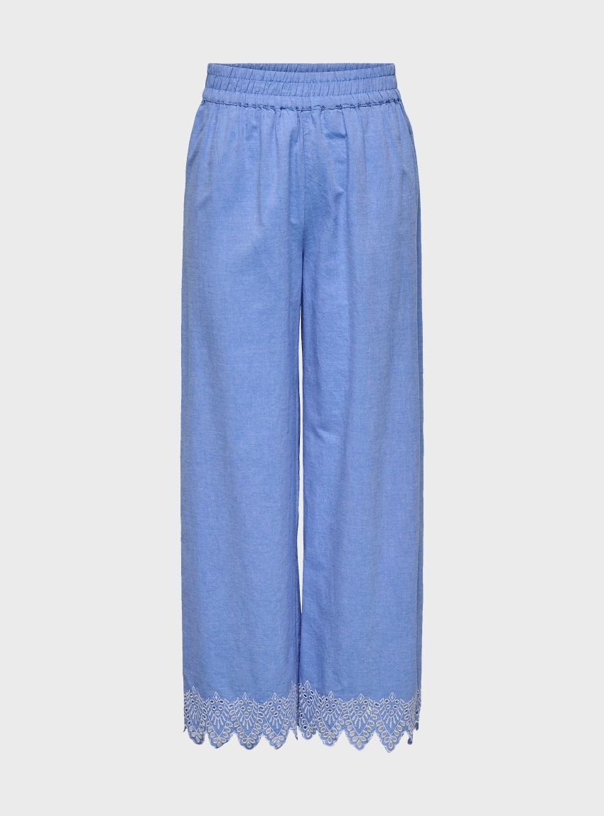 Only Paula Tulum Embroidery Pull-Up Pants - Blue
