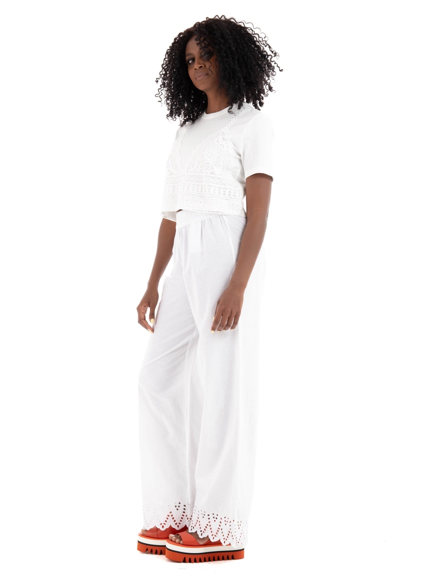 Only Paula Tulum Embroidery Pull-Up Pants - White