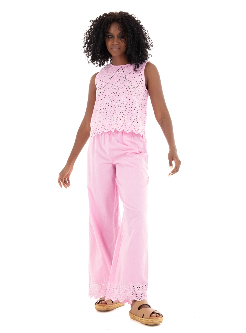 Only Paula Tulum Embroidery Pull-Up Pants - Fuchsia