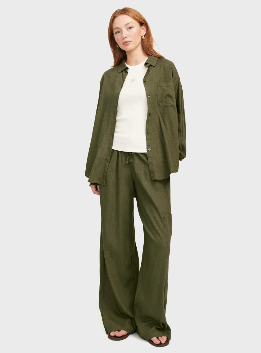 JJXX Breeze Flora Summer Mid Waist Pants - Olive 