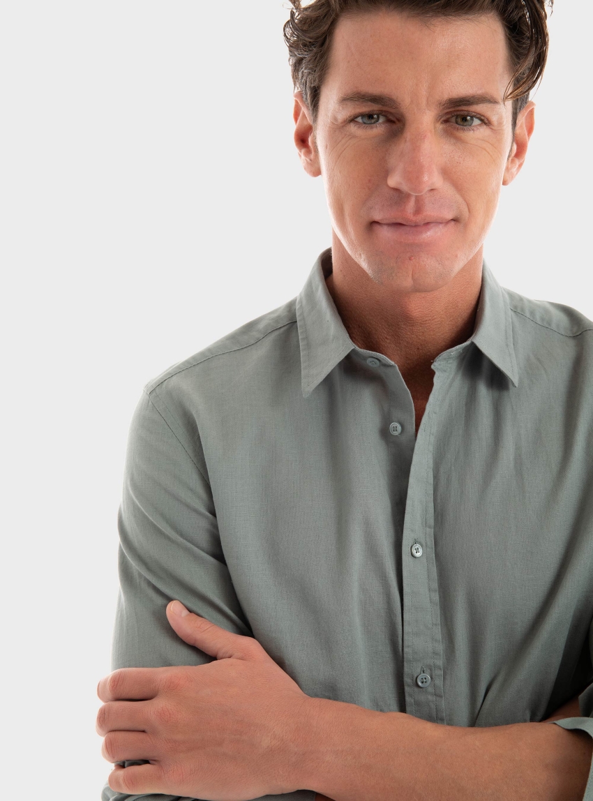 Antony Morato Alicante Slim Fit Linen Blend Shirt - Dark Olive Green