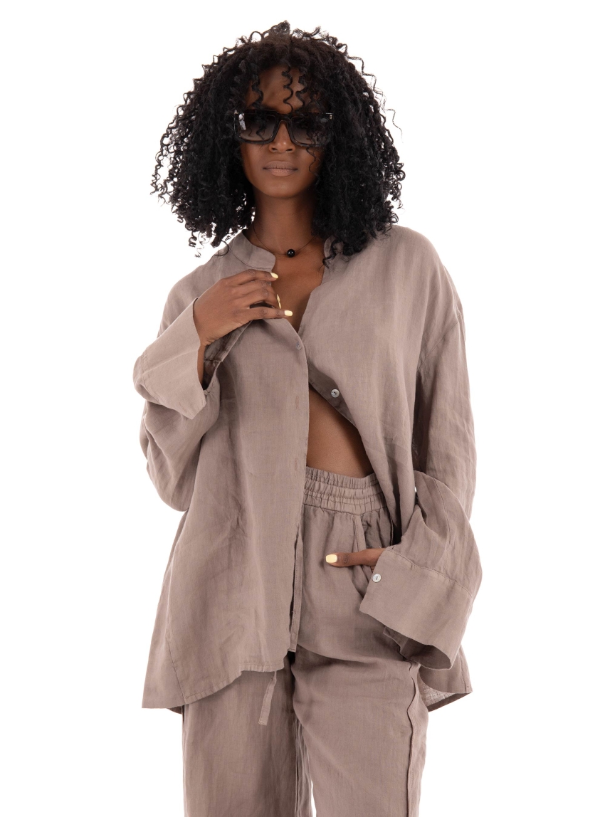 Black & Black  Linen Shirt - Light Brown