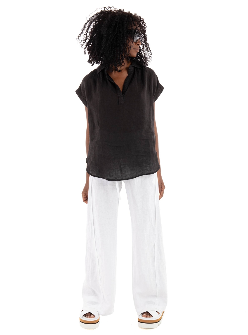 Black & Black  Linen Shirt - Black