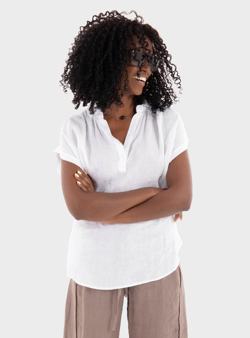 Black & Black  Linen Shirt - White