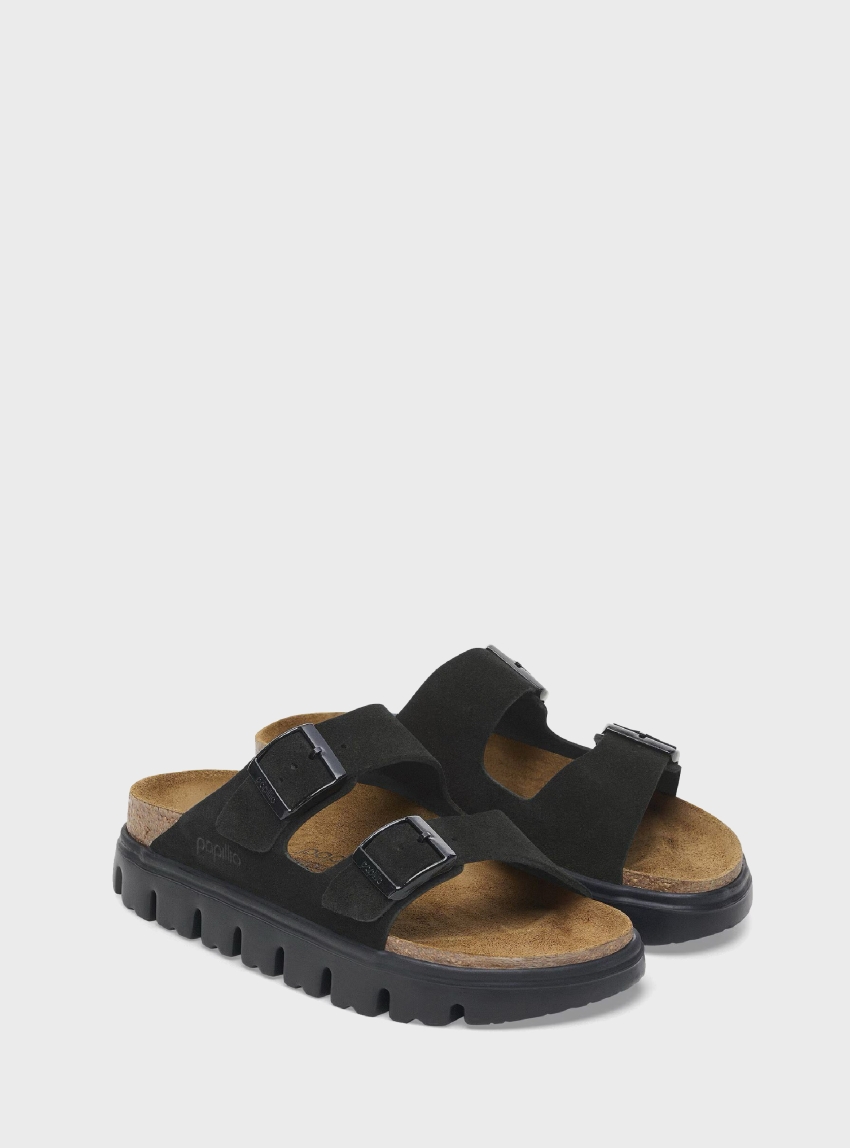 Birkenstock X Papillio Arizona Platform Suede Narrow Fit Sandals - Black