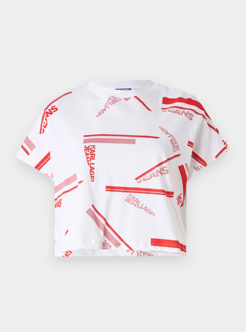 Karl Lagerfeld Jeans Boxy All Over Print Stripe T-Shirt - Red