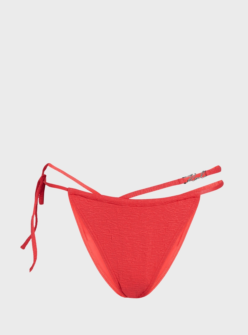 Karl Lagerfeld Textured Tanga Bikini Bottoms - Coral