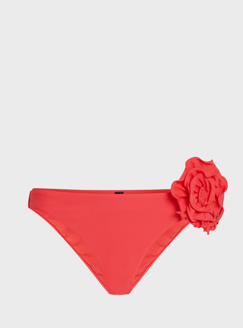Karl Lagerfeld Flower High-Leg Bikini Bottoms - Coral