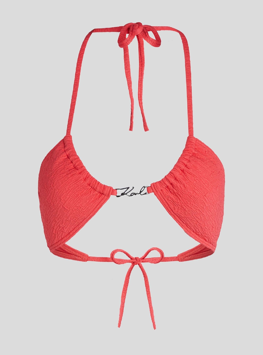 Karl Lagerfeld Textured Triangle Bikini Top - Coral