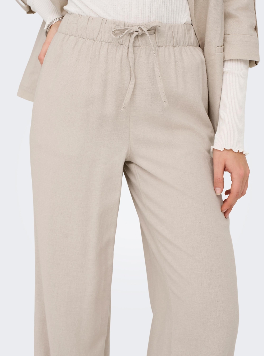 Only Caro Mid Waist Linen Blend Pull-Up Pants - Pumice Stone
